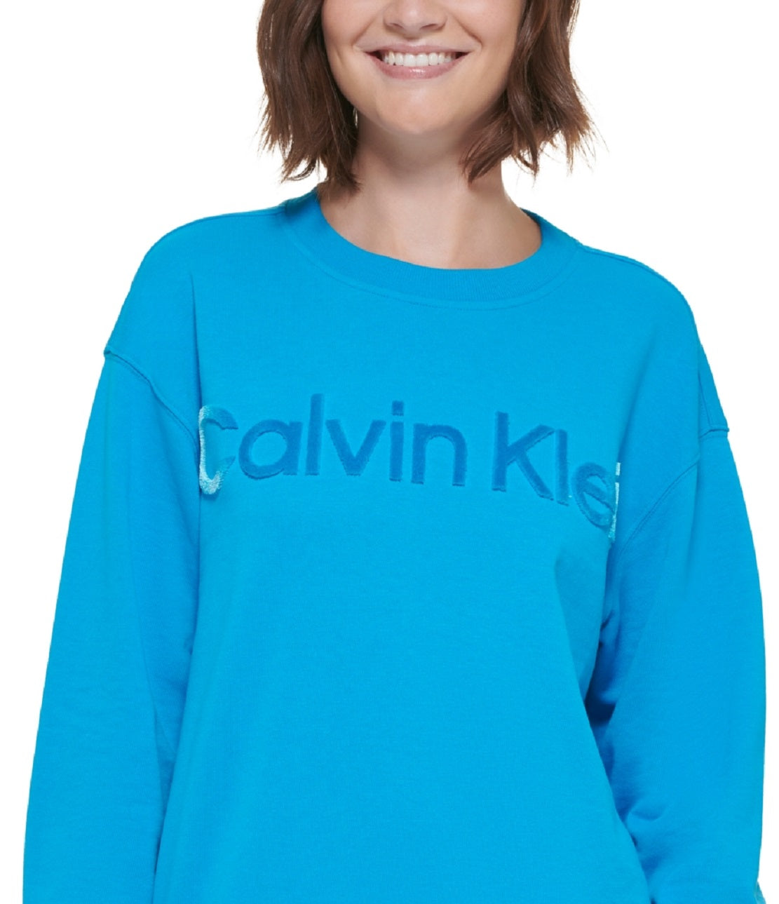 Calvin Klein Moletom Feminino com Logotipo Bordado Azul Tamanho X-G