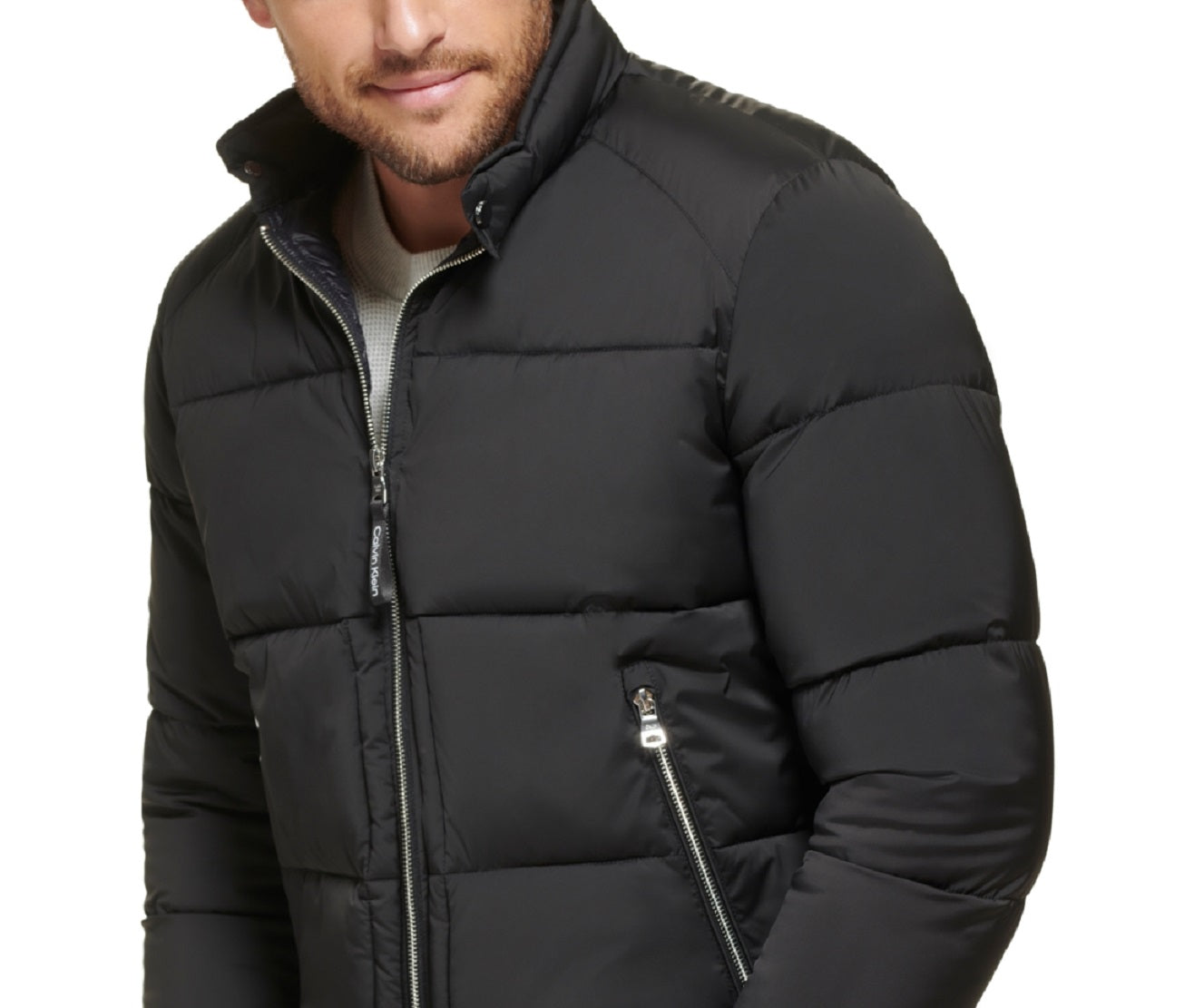 Jaqueta de motociclista Calvin Klein masculina elástica de peso médio, preta, tamanho grande