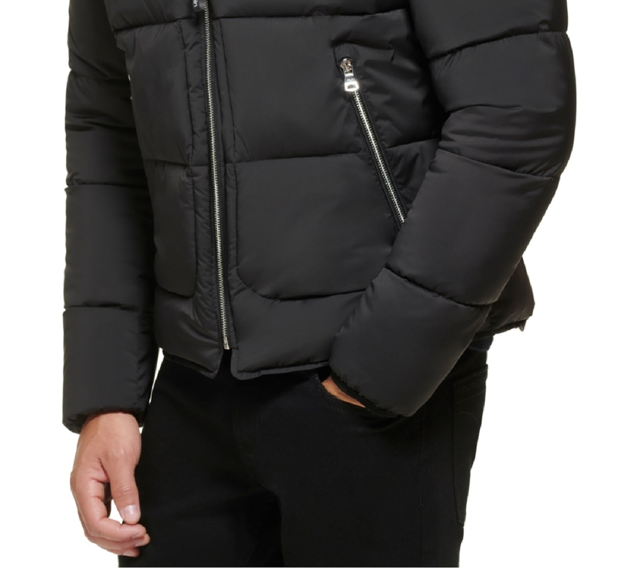 Jaqueta de motociclista Calvin Klein masculina elástica de peso médio, preta, tamanho grande