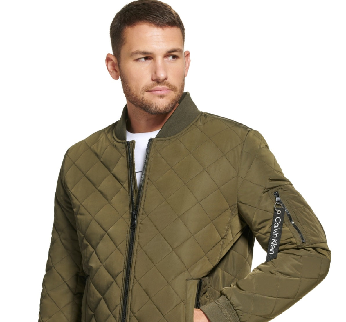 Jaqueta de beisebol acolchoada masculina Calvin Klein, verde, tamanho grande