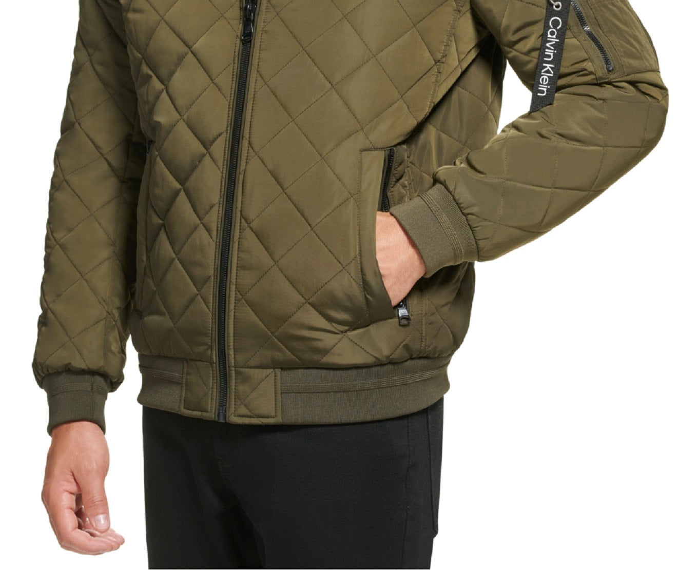 Jaqueta de beisebol acolchoada masculina Calvin Klein, verde, tamanho grande