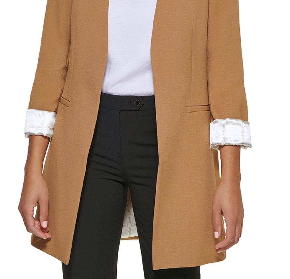 Calvin Klein Blazer Feminino Frente Aberta Manga 3/4 Marrom Tamanho 4 Petite