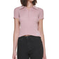 Calvin Klein Suéter Polo Feminino Canelado Rosa Tamanho Pequeno Extra Pequeno