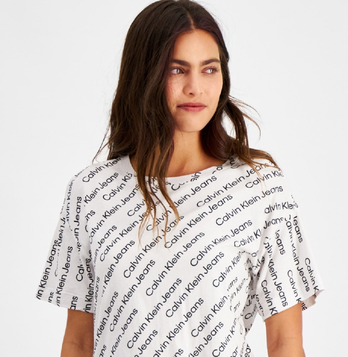 Camiseta Calvin Klein Feminina Boyfriend com Logo Branca Tamanho Pequeno Médio