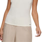 Blusa Calvin Klein Feminina com Babados, Manga Curta e Gola V, Bege, Tamanho X-G