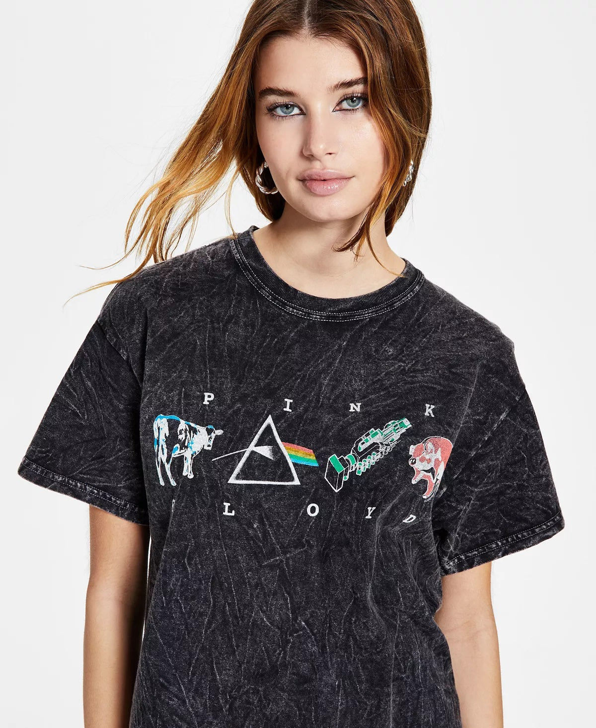 Camiseta feminina Junk Food Cotton Floyd com estampa gráfica, preta, tamanho médio