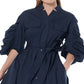 Vestido-camisa de algodão com manga franzida Gracia feminino, azul, tamanho pequeno