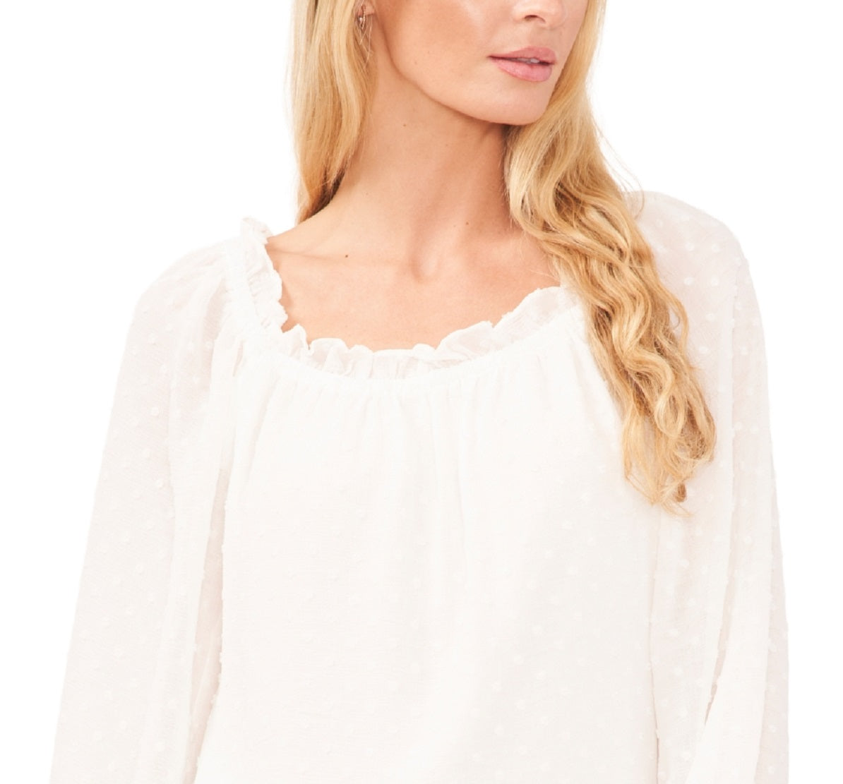 Blusa CeCe Feminina Crinkle Clip Dot Branca Tamanho Médio