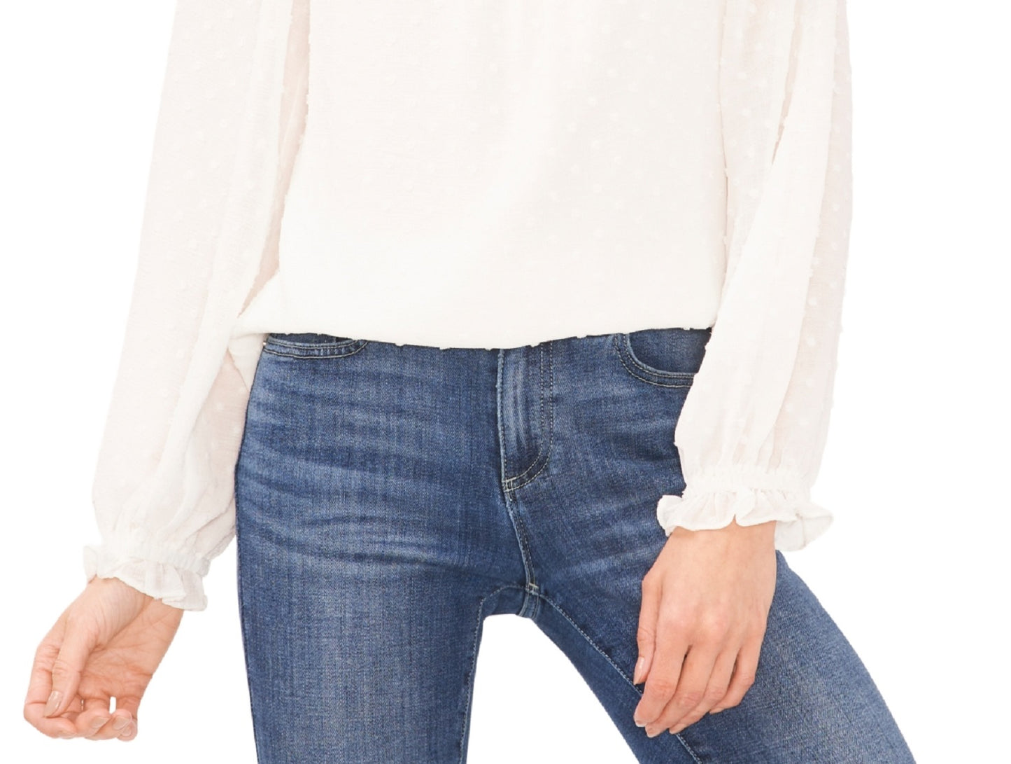 Blusa CeCe Feminina Crinkle Clip Dot Branca Tamanho Médio