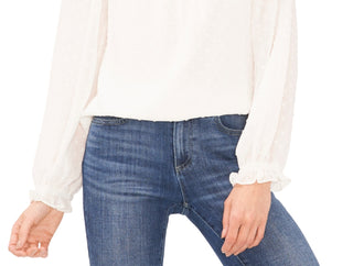 CeCe Women's Crinkle Clip Dot Blouse White Size Medium