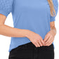 Top feminino CeCe com manga bufante e estampa de mídia mista, azul, tamanho médio