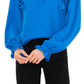 Blusa feminina CeCe com babados e manga comprida, azul, tamanho pequeno
