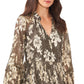 Vestido feminino Vince Camuto com estampa floral e decote dividido e babados, cinza, tamanho médio