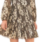 Vestido feminino Vince Camuto com estampa floral e decote dividido e babados, cinza, tamanho médio