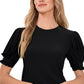 Blusa feminina CeCe com manga bufante e gola redonda, preta, tamanho pequeno