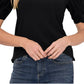 Blusa feminina CeCe com manga bufante e gola redonda, preta, tamanho pequeno