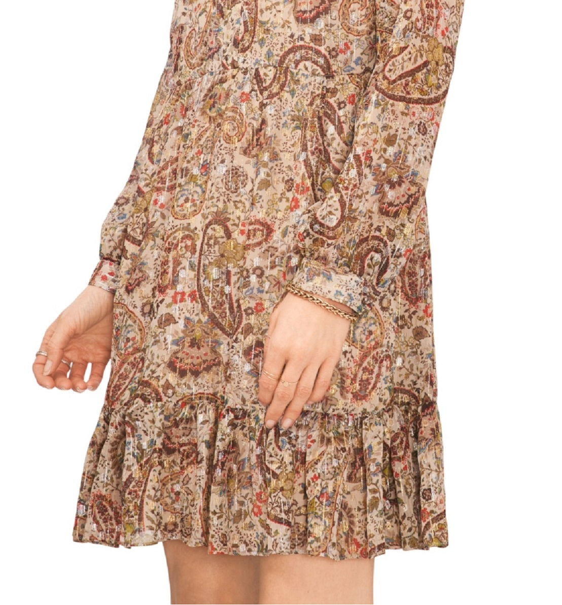 Vestido Vince Camuto Feminino Mangas Compridas com Decote em V Marrom Tamanho Médio