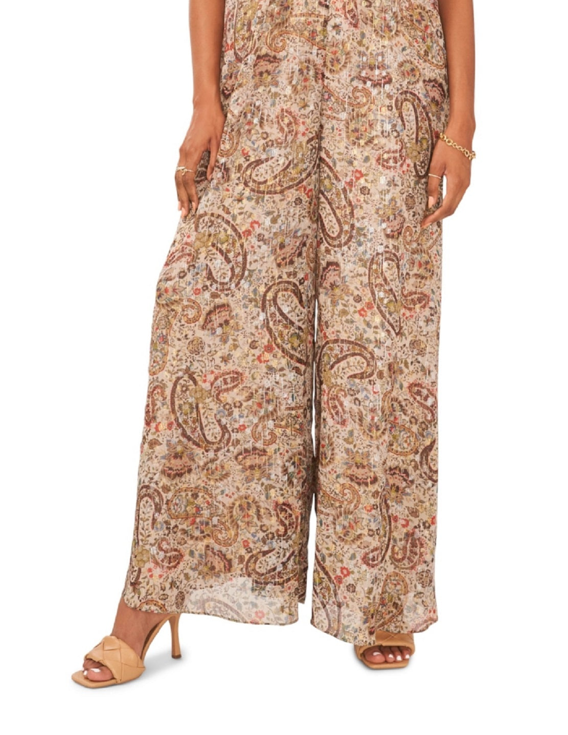 Macacão feminino sem mangas com amarração no pescoço, marrom, tamanho médio, Vince Camuto