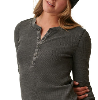 Blusa Henley de malha waffle com botões frontais quentes Bass Outdoor para mulheres, verde