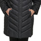 Casaco acolchoado com capuz e acabamento em pele sintética Kenneth Cole feminino, preto, tamanho 2X