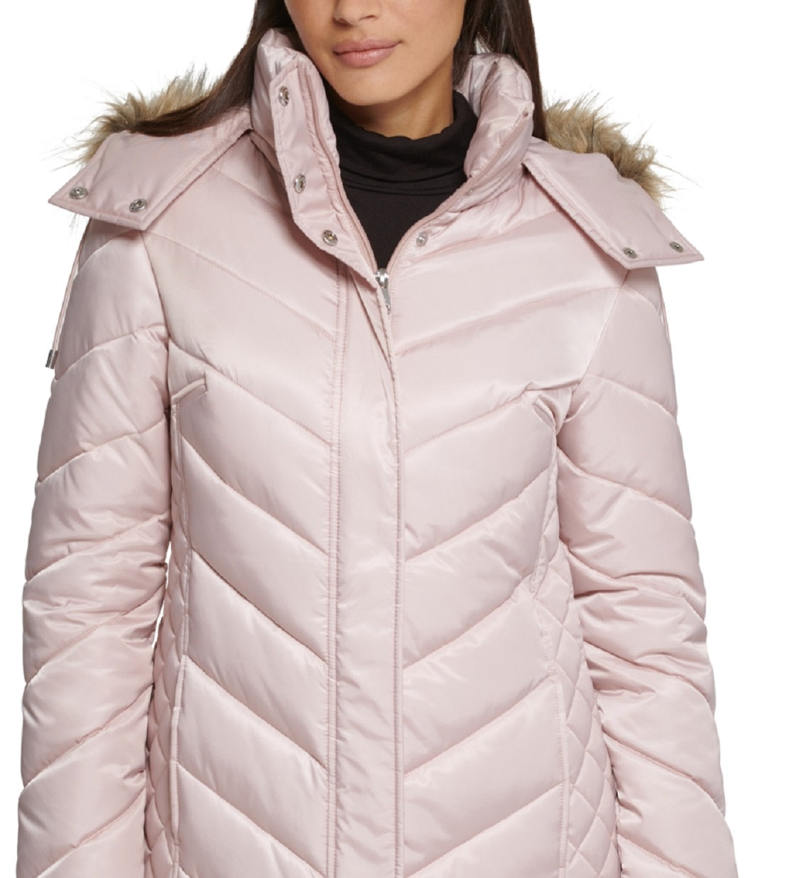 Casaco feminino Kenneth Cole com capuz e acabamento em pele sintética, rosa, tamanho grande