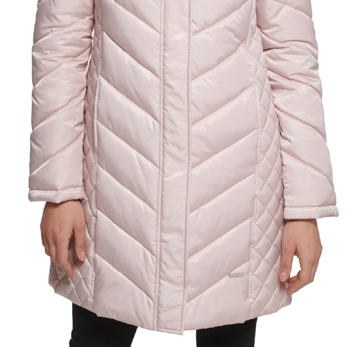 Casaco feminino Kenneth Cole com capuz e acabamento em pele sintética, rosa, tamanho grande