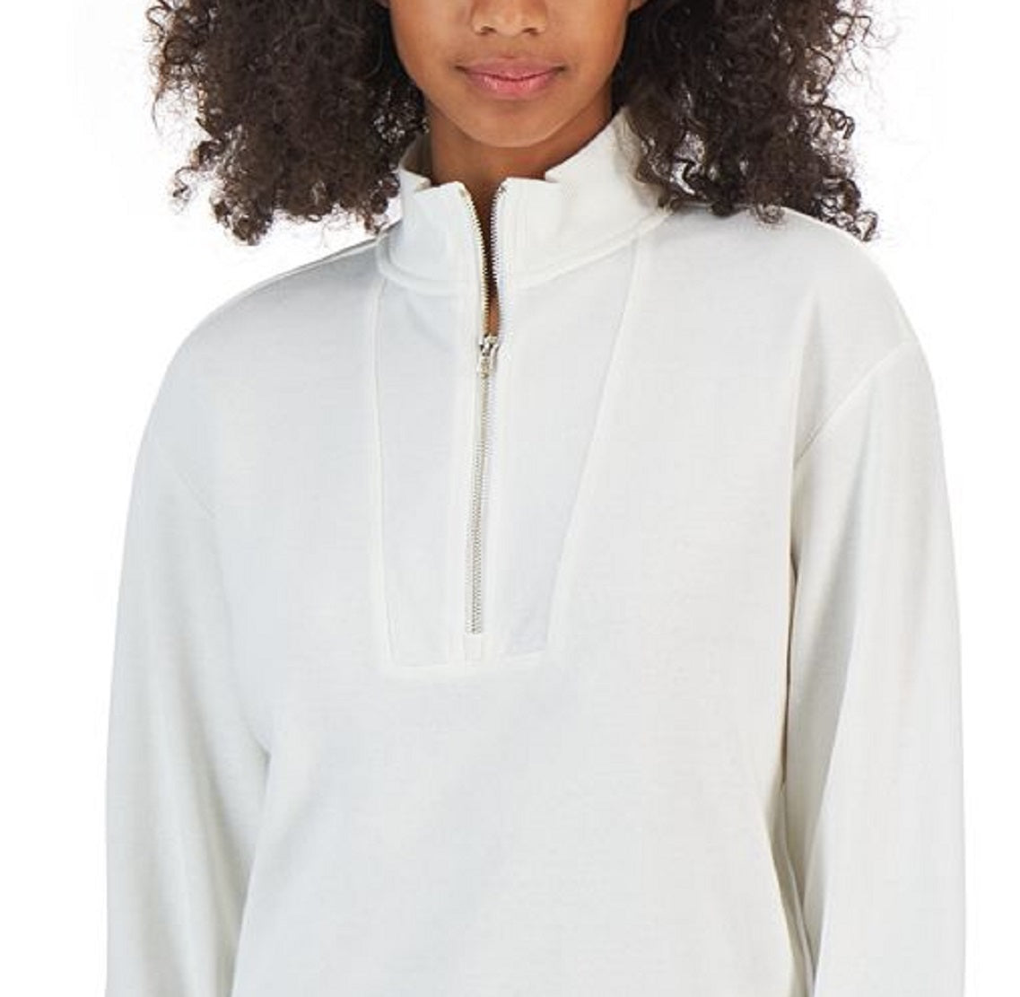 Tommy Hilfiger Moletom feminino curto com zíper 1/2, branco, tamanho GG