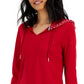 Tommy Hilfiger Blusa com capuz French Terry feminina em camadas, vermelha, tamanho médio