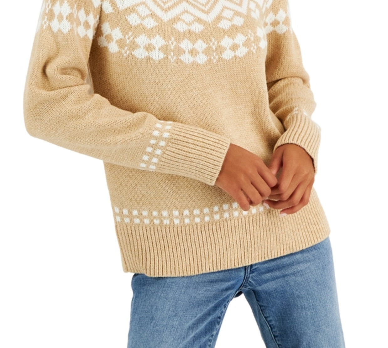 Suéter Tommy Hilfiger Fair Isle Gola Alta Feminino Marrom Tamanho Médio