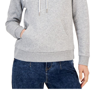 Tommy Hilfiger Moletom feminino com logo e bolso frontal, manga comprida, cinza, tamanho GG