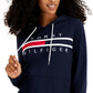 Tommy Hilfiger Moletom Feminino Manga Longa Bolso Frontal Logo Azul Tamanho P