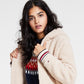 Jaqueta de lã com capuz e frente aberta feminina Tommy Hilfiger marrom tamanho grande