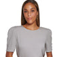 Blusa Calvin Klein Feminina Decote Redondo Detalhe de Botão Cinza Tamanho Médio