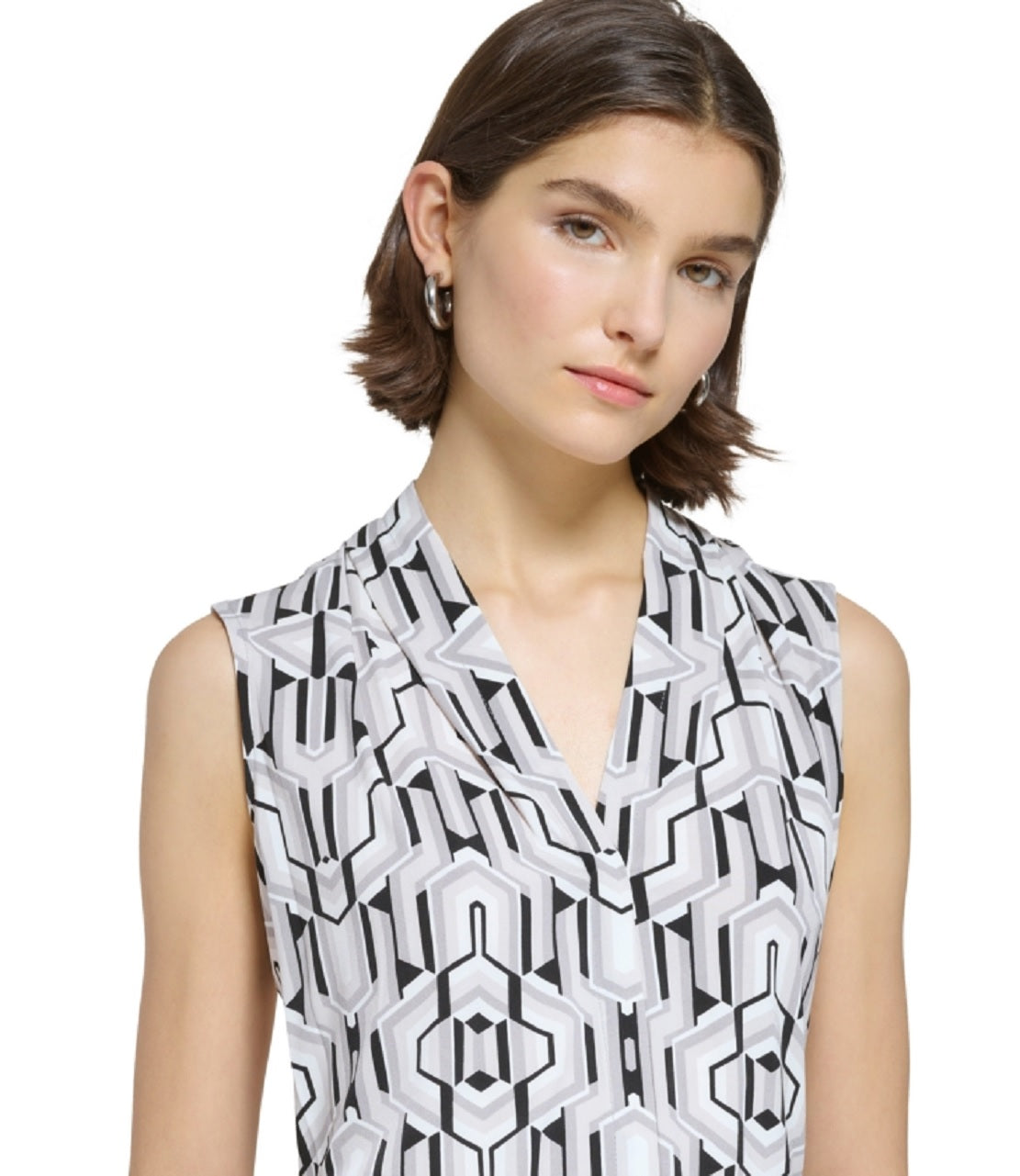 Blusa Calvin Klein Feminina Estampada Sem Mangas Gola V Cinza Tamanho Médio