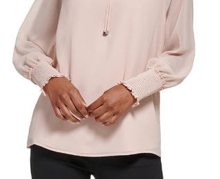 Calvin Klein Women's Tie Front Chiffon Peasant Blouse Pink Size X-Large