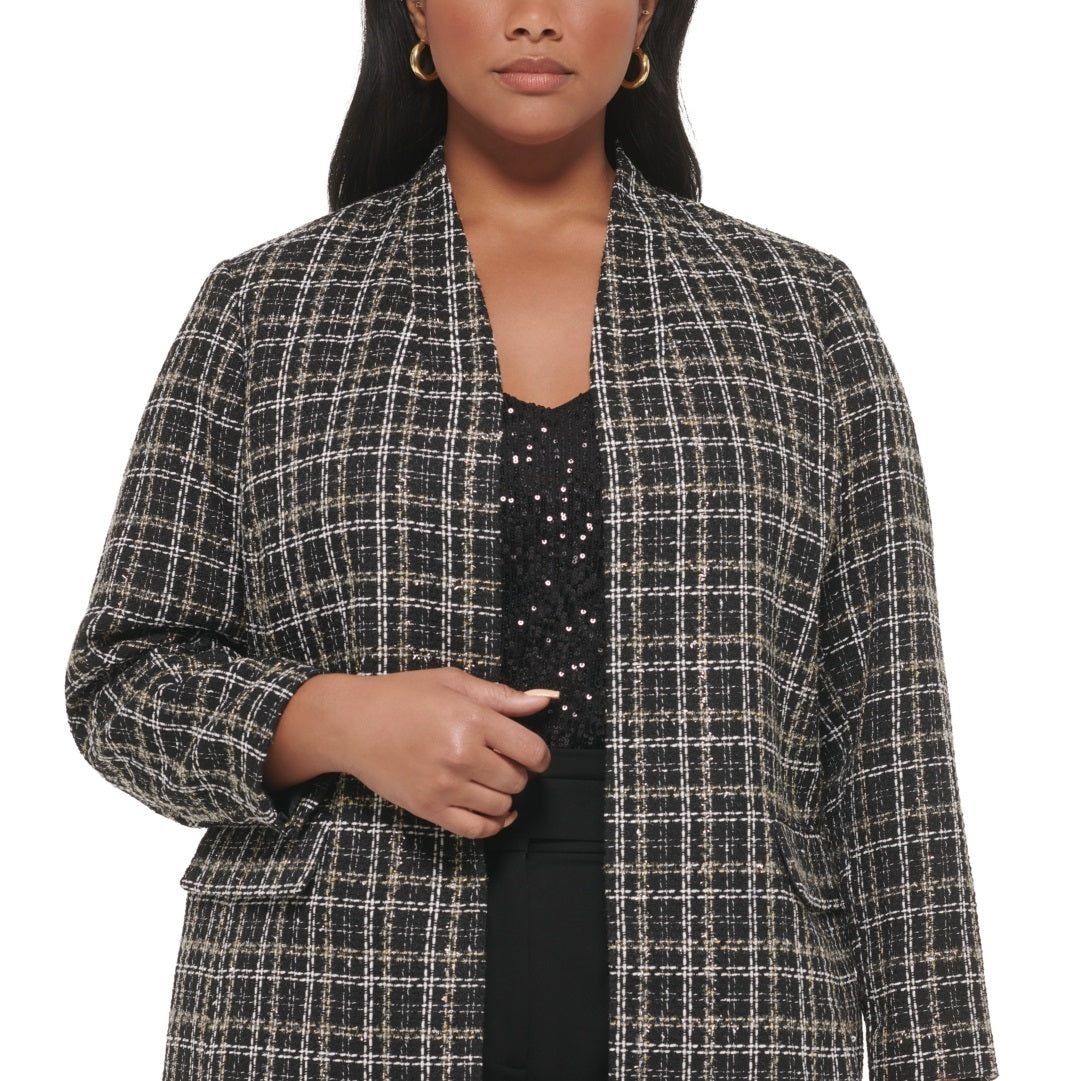 Jaqueta Calvin Klein Feminina Xadrez Tweed Topper Preta Tamanho 22W