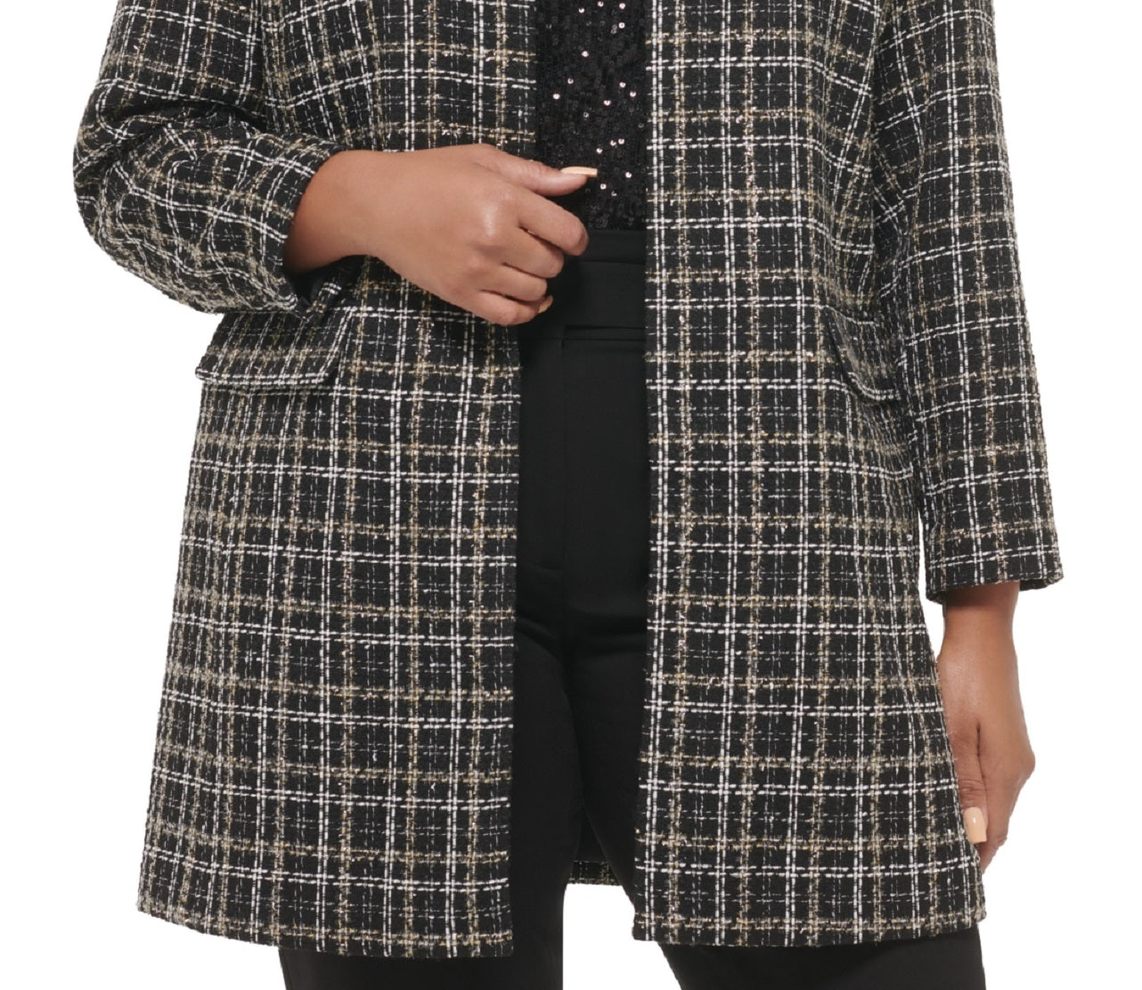 Jaqueta Calvin Klein Feminina Xadrez Tweed Topper Preta Tamanho 22W