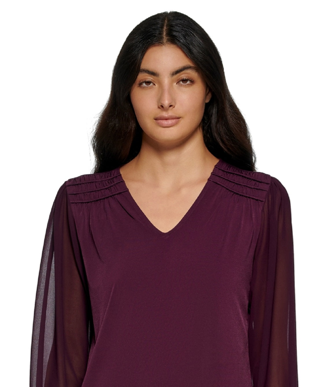 Blusa Calvin Klein Feminina Gola V Manga Chiffon Roxa Tamanho X-G