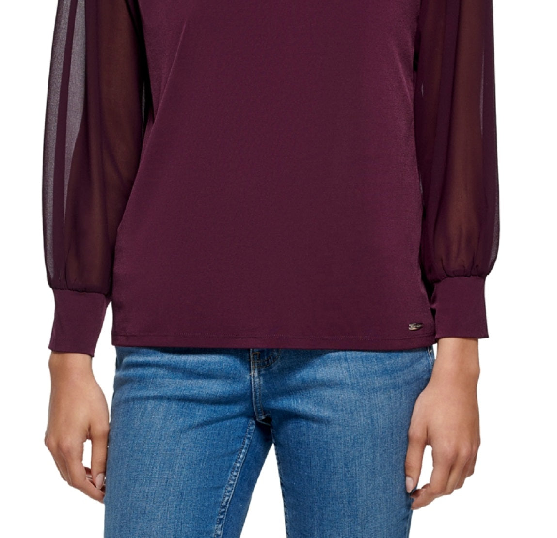 Blusa Calvin Klein Feminina Gola V Manga Chiffon Roxa Tamanho X-G