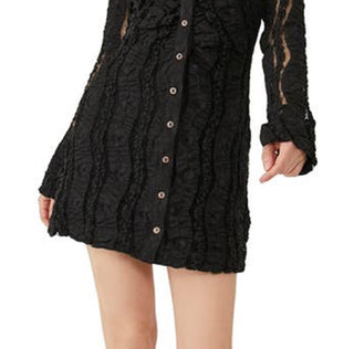 Vestido curto de renda com manga comprida Shayla da Free People para mulheres, preto, tamanho médio