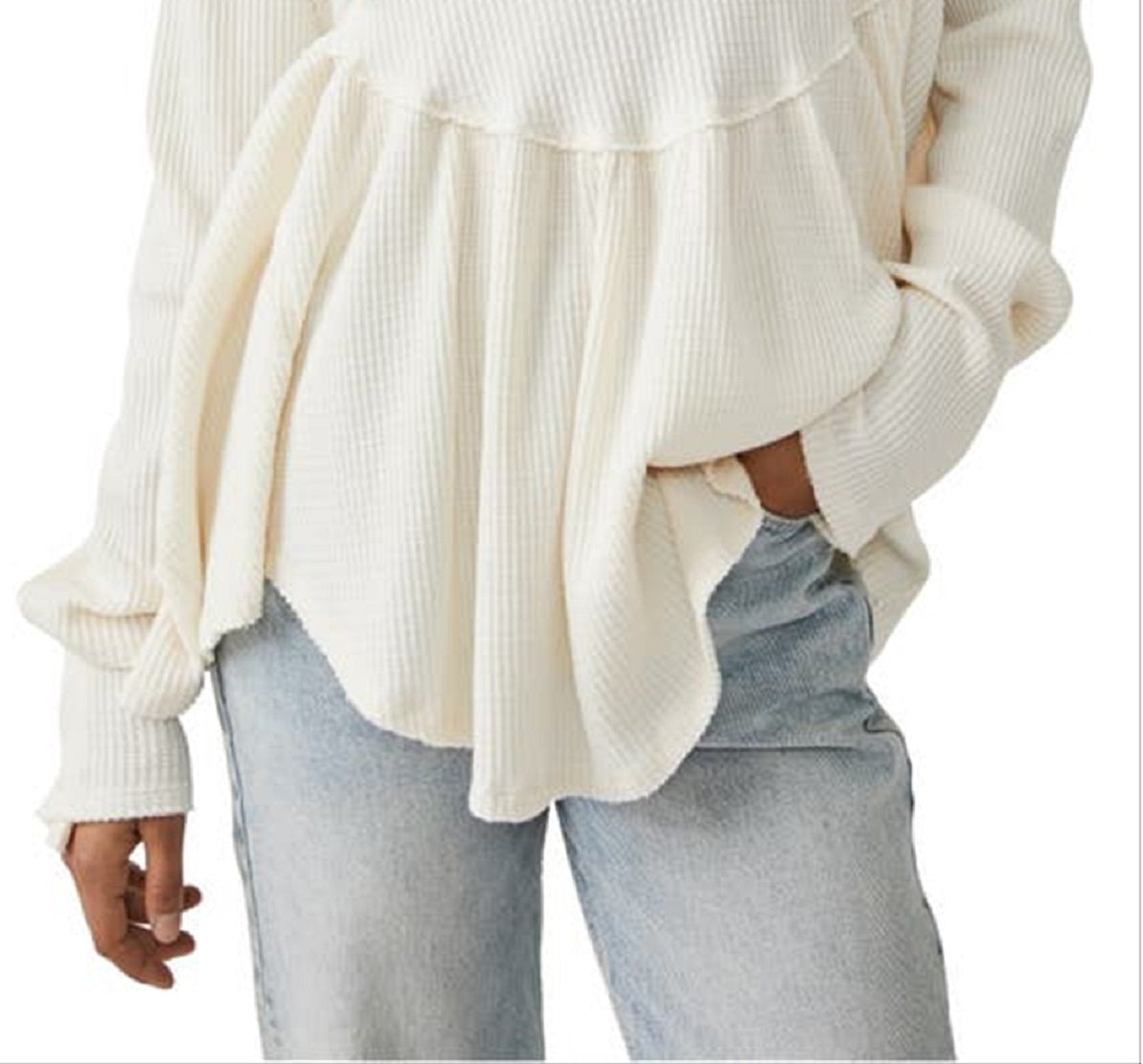 Blusa térmica feminina de manga comprida Free People, branca, tamanho médio