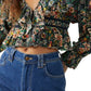 Blusa curta com babados e estampa Rudi feminina Free People, preta, tamanho grande
