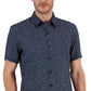 Camisa social masculina Michael Kors Slim Fit com estampa de linho, tamanho XXG, azul