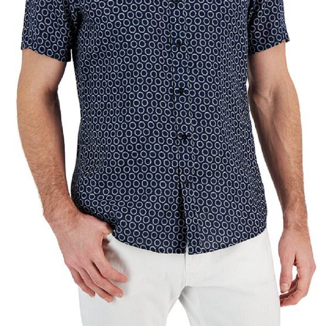 Camisa social masculina Michael Kors Slim Fit com estampa de linho, tamanho XXG, azul