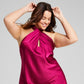 E agora este vestido feminino de cetim com decote em V, rosa, tamanho 2X