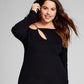 E agora este vestido suéter feminino de malha canelada com alça de corrente, preto, tamanho 2X