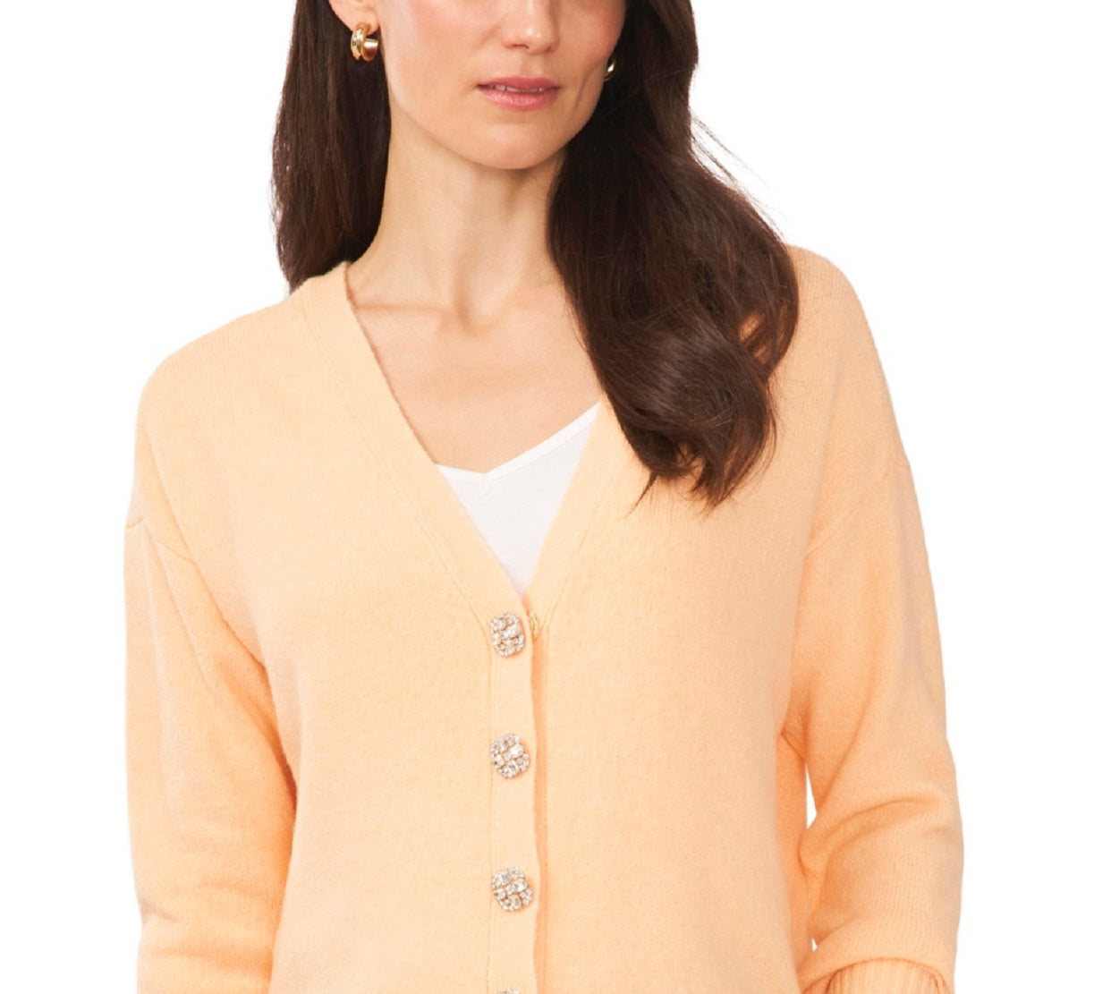 Suéter feminino Vince Camuto com botões e decote em V, amarelo, tamanho pequeno