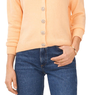 Suéter feminino Vince Camuto com botões e decote em V, amarelo, tamanho pequeno