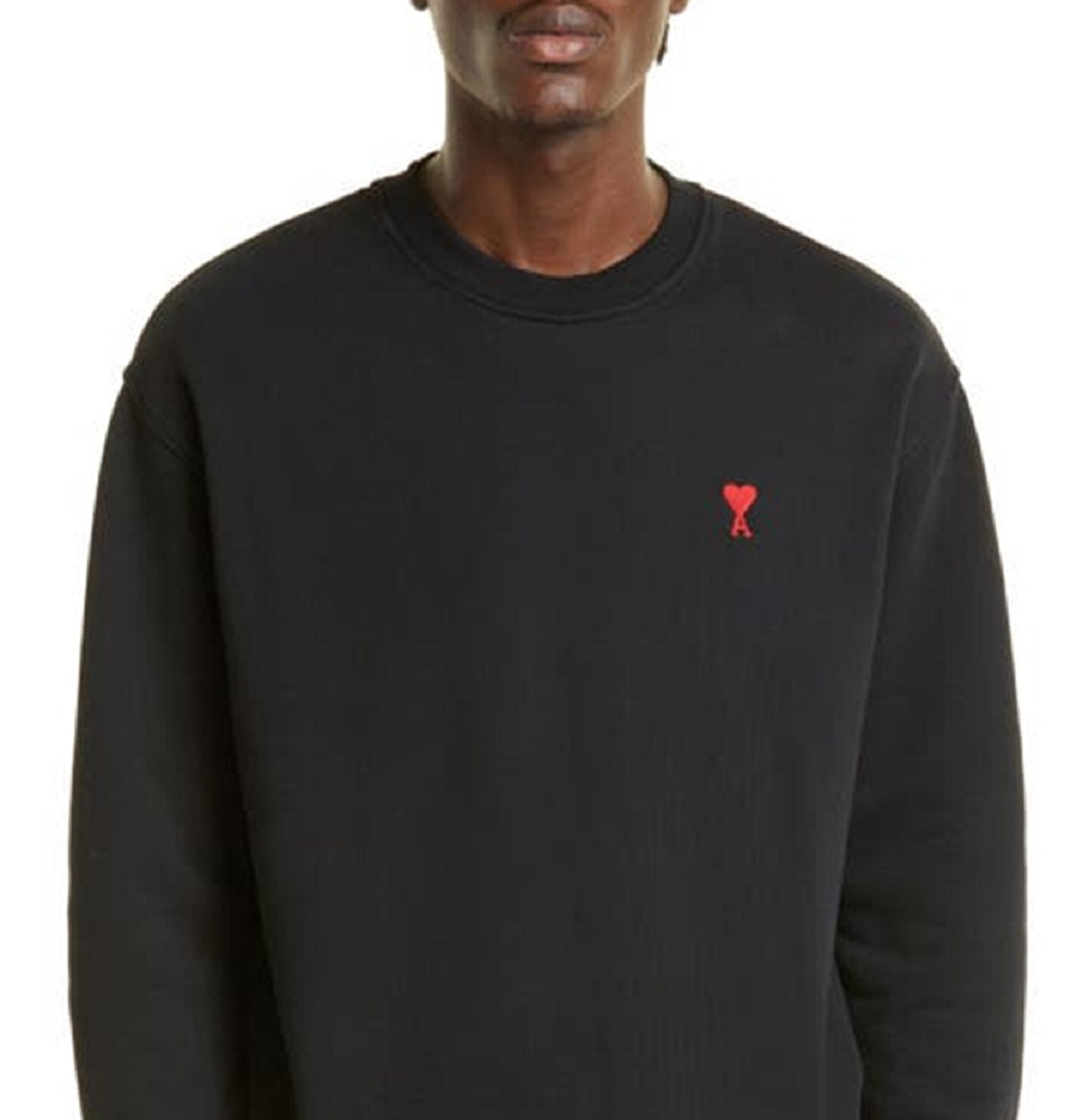 Moletom masculino Ami Paris com logotipo bordado de algodão orgânico, preto, tamanho médio