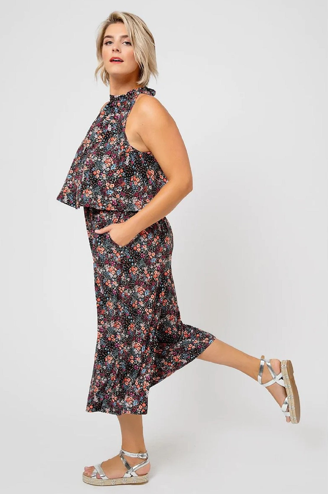 Macacão curto feminino Leota Confetti Floral e Taylor Skyler, preto, tamanho 2X